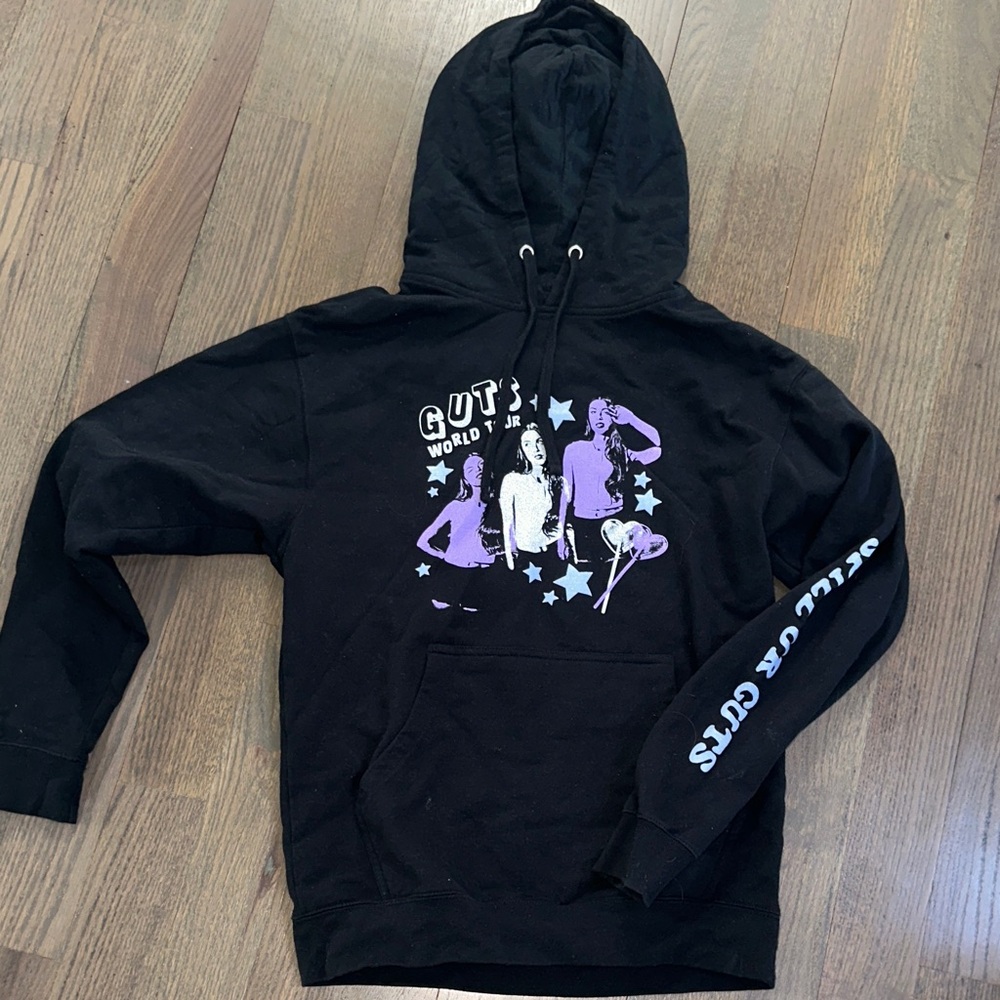 Trendy Black Hoodie with Purple Design